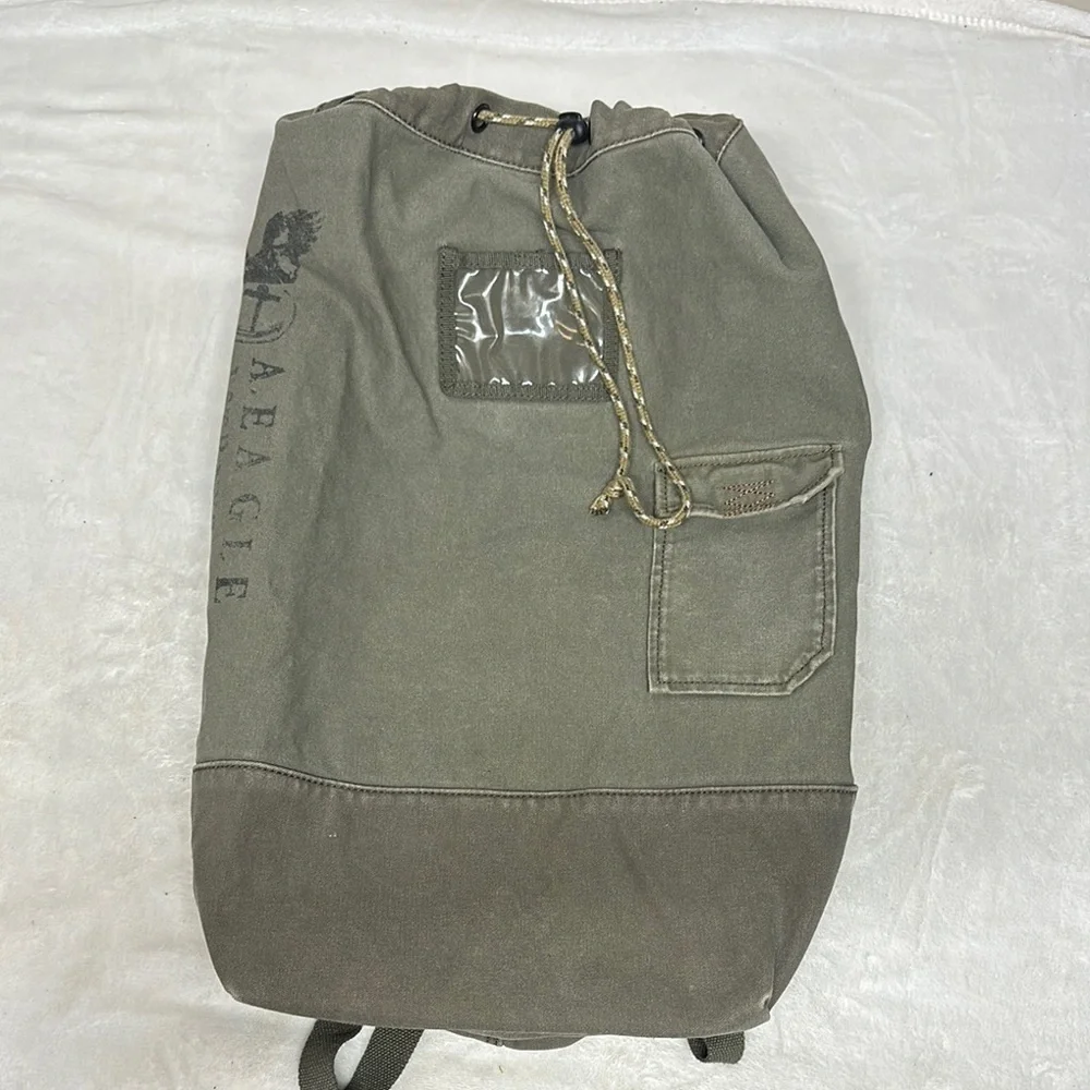 Green Canvas Duffel Bag with Drawstring Closure